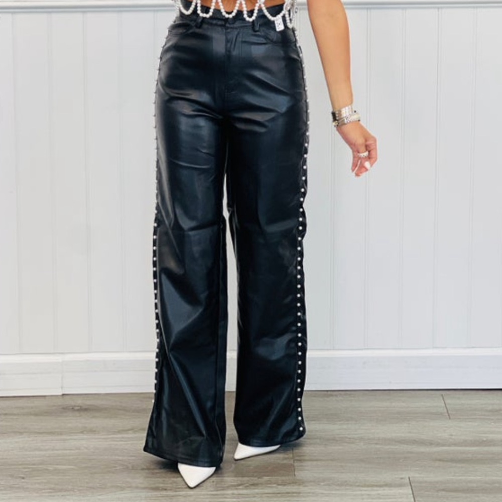 Faux Leather Wide Leg Pants
